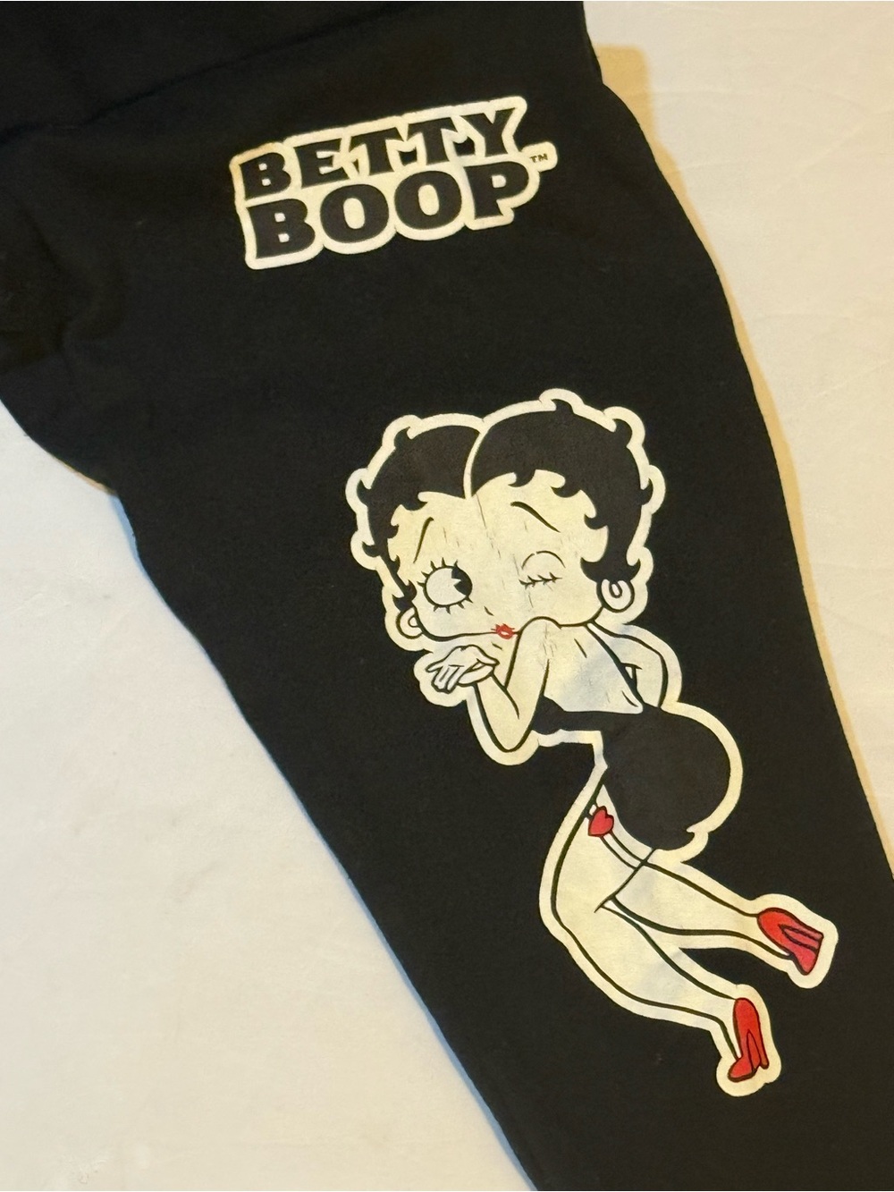 Betty Boop Black Jogger Sweatpants with Flame & Lip Graphics - Picture 2 of 6